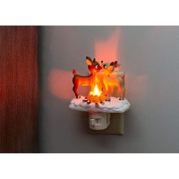 2024 Christmas Reindeer Campfire Nightlight Reindeer Night Light Plug Into Wall Cute Holiday Design Led Faux Campfire Lamp Ch