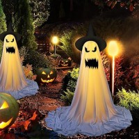 Aoligrace 2 Packs Halloween Decorations Outdoor Indoor Spooky Ghost Halloween Decor With String Lightswitch Hat Holiday Party