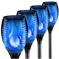 4Pcs Halloween Solar Torch Lights Outdoor 43In 96 Led Waterproof Landscape Garden Pathway Light With Blue Vivid Dancing Flicke