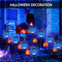 4Pcs Halloween Solar Torch Lights Outdoor 43In 96 Led Waterproof Landscape Garden Pathway Light With Blue Vivid Dancing Flicke