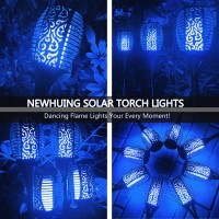 4Pcs Halloween Solar Torch Lights Outdoor 43In 96 Led Waterproof Landscape Garden Pathway Light With Blue Vivid Dancing Flicke