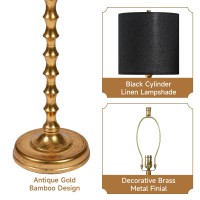 Euo 645 Gold Floor Lamp With Black Lampshade Gold Floor Lamps For Living Room Gold Bamboo Floor Lamp For Bedroom Antique G