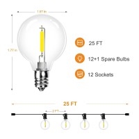 Rtty Outdoor String Lights 25Ft G40 Led Patio Lights With 13Pcs Bulbs Shatterproof Waterproof Dimmable Connectable Hanging Glo