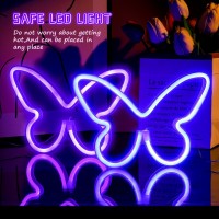 Riakrum 2 Pcs Butterfly Neon Signs Butterfly Led Light 3Aa Battery Powered Usb Operated Wall Neon Light Decor Butterfly Neon Wa