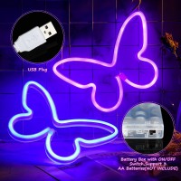 Riakrum 2 Pcs Butterfly Neon Signs Butterfly Led Light 3Aa Battery Powered Usb Operated Wall Neon Light Decor Butterfly Neon Wa