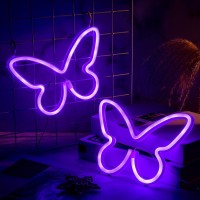 Riakrum 2 Pcs Butterfly Neon Signs Butterfly Led Light 3Aa Battery Powered Usb Operated Wall Neon Light Decor Butterfly Neon Wa