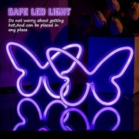 Riakrum 2 Pcs Butterfly Neon Signs Butterfly Led Light 3Aa Battery Powered Usb Operated Wall Neon Light Decor Butterfly Neon Wa