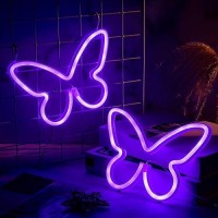 Riakrum 2 Pcs Butterfly Neon Signs Butterfly Led Light 3Aa Battery Powered Usb Operated Wall Neon Light Decor Butterfly Neon Wa