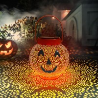 2 Pack Halloween Decorations Outdoor Pumpkin Solar Lanterns Hanging Jack O Lantern Lights Pumpkin Outdoor Halloween Decor Metal