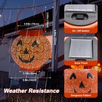 2 Pack Halloween Decorations Outdoor Pumpkin Solar Lanterns Hanging Jack O Lantern Lights Pumpkin Outdoor Halloween Decor Metal