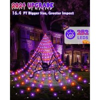 Halloween Spider Web Lights Outdoor Decorations 164Ft 252Led Giant Spider Web With 35 Large Spider 8 Modes Timer Waterpro