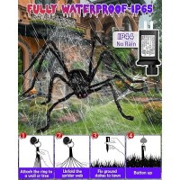 Halloween Spider Web Lights Outdoor Decorations 164Ft 252Led Giant Spider Web With 35 Large Spider 8 Modes Timer Waterpro