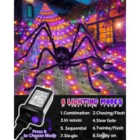 Halloween Spider Web Lights Outdoor Decorations 164Ft 252Led Giant Spider Web With 35 Large Spider 8 Modes Timer Waterpro