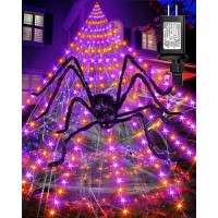 Halloween Spider Web Lights Outdoor Decorations 164Ft 252Led Giant Spider Web With 35 Large Spider 8 Modes Timer Waterpro