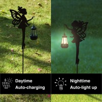 Fairy Garden Accessories Outdoor Stakes 1 Pair Solar Garden Decorations Lawn Ornaments Garden Statue Outdoor Metal Yard Decor