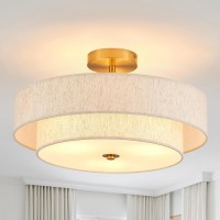 Widluth Modern Semi Flush Mount Ceiling Light 18 Modern Gold 3Lights Drum Ceiling Lighting Fixture Vintage Linen Golden Ceili