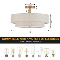 Widluth Modern Semi Flush Mount Ceiling Light 18 Modern Gold 3Lights Drum Ceiling Lighting Fixture Vintage Linen Golden Ceili