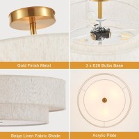 Widluth Modern Semi Flush Mount Ceiling Light 18 Modern Gold 3Lights Drum Ceiling Lighting Fixture Vintage Linen Golden Ceili