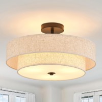 Widluth Modern Semi Flush Mount Ceiling Light 18 Modern 3Lights Black Drum Ceiling Lighting Fixture With Linen Shade Vintage