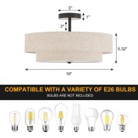 Widluth Modern Semi Flush Mount Ceiling Light 18 Modern 3Lights Black Drum Ceiling Lighting Fixture With Linen Shade Vintage