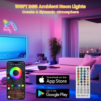 Led Neon Rope Lights 100Ft Music Sync Rgb Flexible Neon Rope Lights Color Changing Control With Appremote Multiple Modes Ip67 W