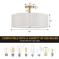 Widluth Modern Semi Flush Mount Ceiling Light Modern Gold 3Lights Drum Ceiling Lighting Fixture Vintage Linen Golden Ceiling La