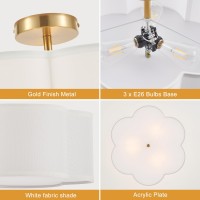 Widluth Modern Semi Flush Mount Ceiling Light Modern Gold 3Lights Drum Ceiling Lighting Fixture Vintage Linen Golden Ceiling La