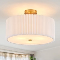 Widluth Modern Semi Flush Mount Ceiling Light 18 Modern Gold 3Lights Drum Ceiling Lighting Fixture Vintage Linen Golden Ceili