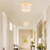 Widluth Modern Semi Flush Mount Ceiling Light 18 Modern Gold 3Lights Drum Ceiling Lighting Fixture Vintage Linen Golden Ceili