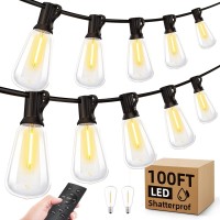 Outdoor String Led Patio Lights 100Ft 30M Outside Waterproof Light With Remote Dimmable St38 Shatterproof Bulb Connectable Han