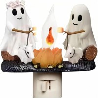 Endvler Halloween Flickering Night Light Halloween Nightlight Plug In Ghost Night Light Funny Halloween Night Light Indoor Decor