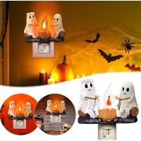 Endvler Halloween Flickering Night Light Halloween Nightlight Plug In Ghost Night Light Funny Halloween Night Light Indoor Decor