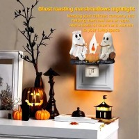 Endvler Halloween Flickering Night Light Halloween Nightlight Plug In Ghost Night Light Funny Halloween Night Light Indoor Decor