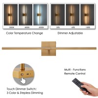 Battery Operated Gold Wall Sconces Set Of 2 30 Wireless Rechargeable Led Wall Lamps With Remote Control 3 Color Stepless Dim