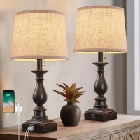 Huitico 215 Small Farmhouse Table Lamps For Living Room End Tables Bedroom Nightstand Lamps Set Of 2 With Usb A C Charging