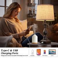 Huitico 215 Small Farmhouse Table Lamps For Living Room End Tables Bedroom Nightstand Lamps Set Of 2 With Usb A C Charging