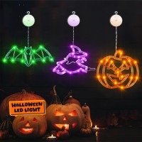 Halloween Lights Decorations 3 Pack Halloween Window Lights Orange Pumpkin Green Bat Purple Witch Light Up Decorations With Su