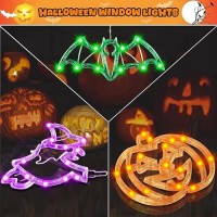 Halloween Lights Decorations 3 Pack Halloween Window Lights Orange Pumpkin Green Bat Purple Witch Light Up Decorations With Su