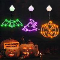 Halloween Lights Decorations 3 Pack Halloween Window Lights Orange Pumpkin Green Bat Purple Witch Light Up Decorations With Su