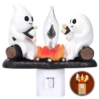 Ahuccf Ghost Campfire Flickering Nightlight 2 Ghost Roasting Smores At Campfire Nightlight 3D Spooky Fire Marshmallow Night L