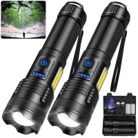 Rechargeable Led Flashlights High Lumens 2 Pack 990000 Lumens Super Bright Flash Light With 7 Modes Cob Light Ipx7 Waterproo