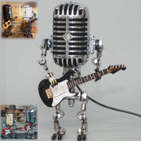 Krautain Sherum Mic Rockbot Vintage Microphone Guitar Robot Lamp Music Gifts For Men Cool Gifts For Music Lovers Vintage Lig