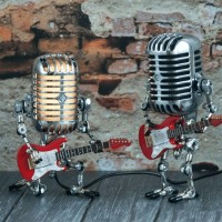 Krautain Sherum Mic Rockbot Vintage Microphone Guitar Robot Lamp Music Gifts For Men Cool Gifts For Music Lovers Vintage Lig