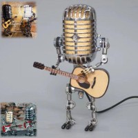 Krautain Sherum Mic Rockbot Vintage Microphone Guitar Robot Lamp Music Gifts For Men Cool Gifts For Music Lovers Vintage Lig