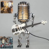 Krautain Sherum Mic Rockbot Vintage Microphone Guitar Robot Lamp Music Gifts For Men Cool Gifts For Music Lovers Vintage Lig