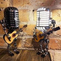 Krautain Sherum Mic Rockbot Vintage Microphone Guitar Robot Lamp Music Gifts For Men Cool Gifts For Music Lovers Vintage Lig