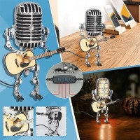 Krautain Sherum Mic Rockbot Vintage Microphone Guitar Robot Lamp Music Gifts For Men Cool Gifts For Music Lovers Vintage Lig