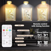 Ttq 4Pcs Magnetic Picture Lights Batteries Operated Painting Light With Remote And Dimmable Timer Gold Art Display Light Wireles