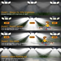 Mokot Solar Lights Outdoor 218Led 2500Lm Solar Motion Sensor Outdoor Lights 3 Head Ip65 Waterproof Solar Powered Flood Securit