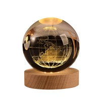 Dniebw 3D Earth Crystal Ball Night Light Glass Ball Night Lamp With Wooden Base Fantasy Decoration Crsytal Ball Led Galaxy Plane